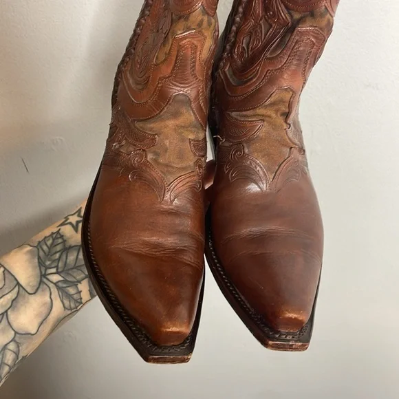 Lucchese | Women’s Whiskey Tooled Leather & Cheetah Cowgirl Boots Size 7 - Picture 2 of 10